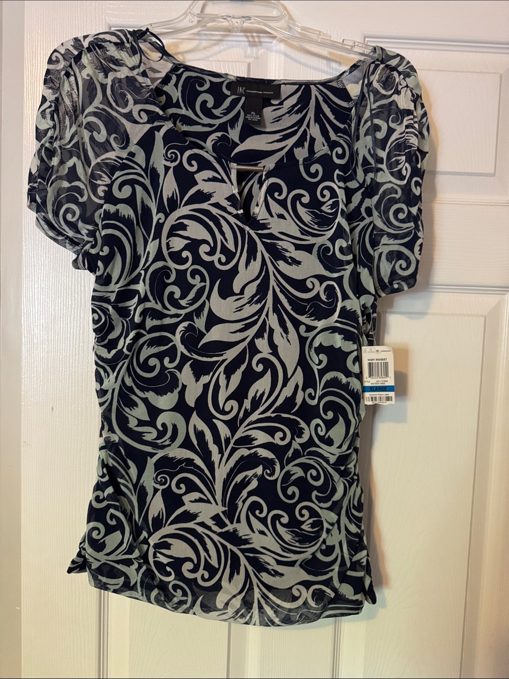 INC International Concepts Black and White Swirl Print Short Sleeve Top